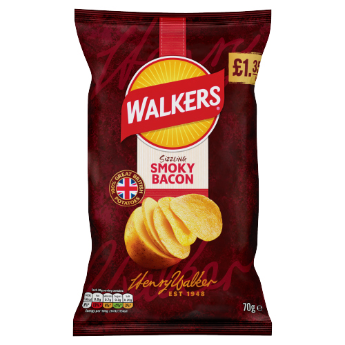 WALKERS SMOKY BACON SHARING CRISPS PMP £1.35 70G