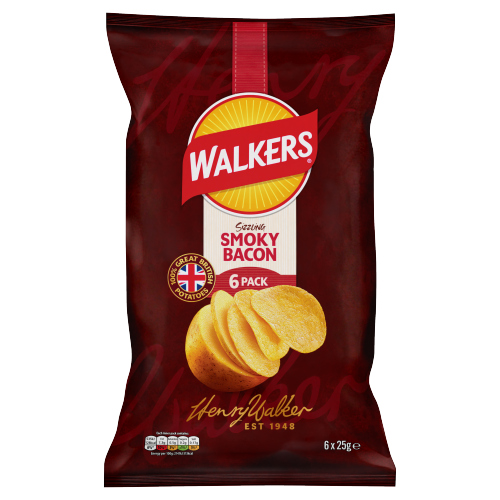WALKERS SMOKY BACON CRISPS NHFSS 6PK 25G
