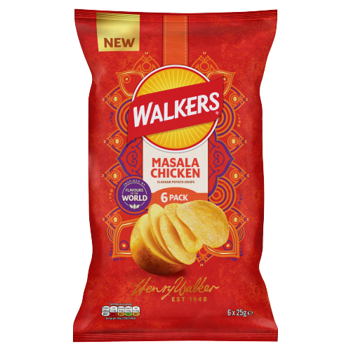 WALKERS CRISPS MASALA CHICKEN FLAVOUR 6PK 25G