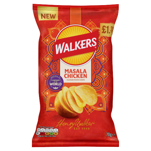 WALKERS MASALA CHICKEN SHARING CRISPS PMP £1.35 70G