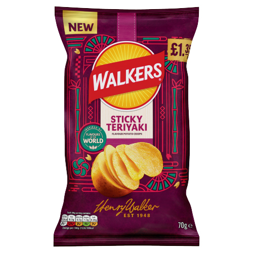 WALKERS STICKY TERIYAKI SHARING CRISPS PMP £1.35 70G