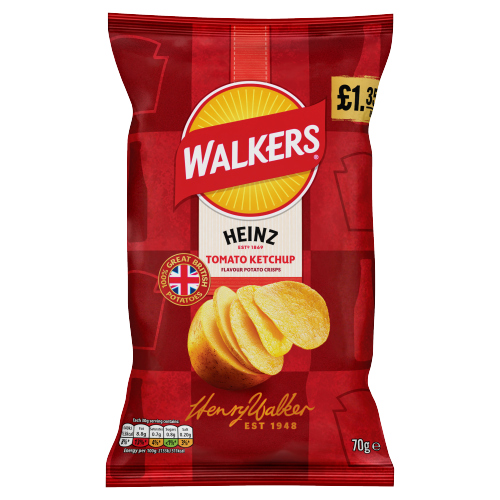WALKERS HEINZ TOMATO KETCHUP PMP £1.35 70G