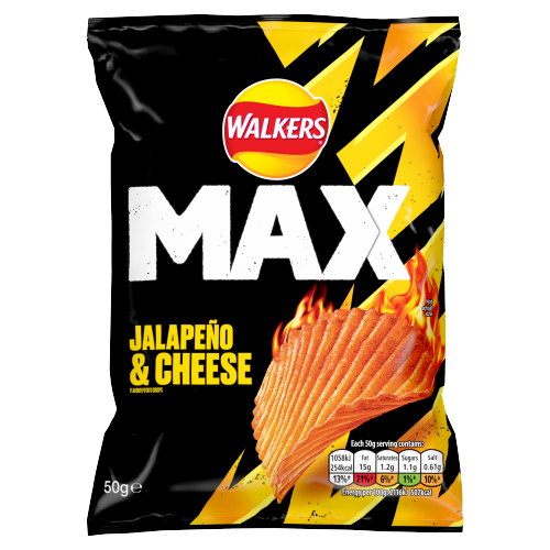 WALKERS MAX JALAPENO & CHEESE SHARING CRISPS 50G