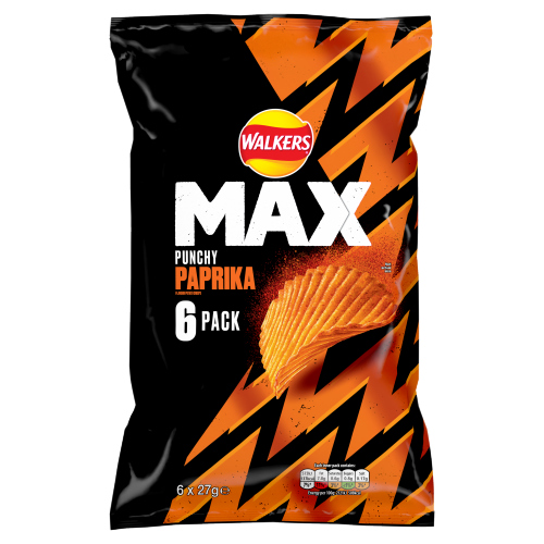 WALKERS MAX PUNCHY PAPRIKA CRISPS NHFSS 6PK 27G