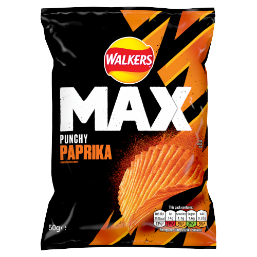 WALKERS MAX PUNCHY PAPRIKA GRAB BAG CRISPS NHFSS 50G