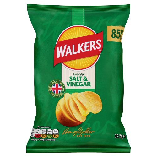 WALKERS SNACKS SALT & VINEGAR CRISPS NHFSS PMP 85P 32.5G