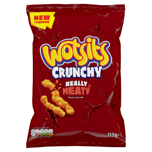 WALKERS WOTSITS CRUNCHY REALLY MEATY SNACKS CORN PUFFS SHARING BAG 115G