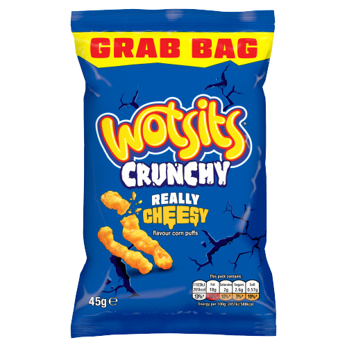 WALKERS WOTSITS CRUNCHY REALLY CHEESY FLAVOUR CORN PUFFS GRAB BAG 45G