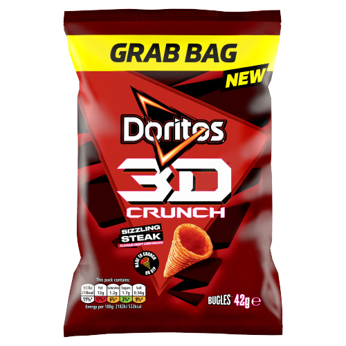 DORITOS 3D CRUNCH SIZZLING STEAK CRISPS GRAB BAG 42G