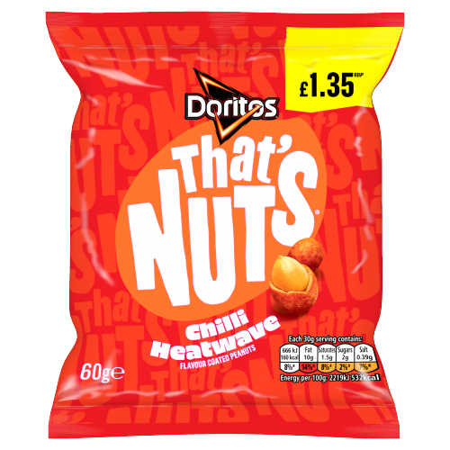 THAT’S NUTS DORITOS CHILLI HEATWAVE COATED PEANUTS PMP £1.35 60G