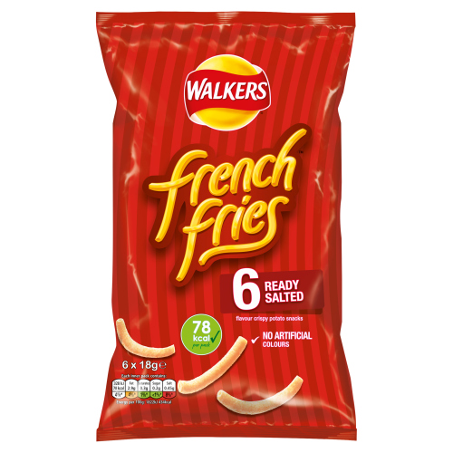 WALKERS FRENCH FRIES SNACKS READY SALTED CRISPS 6PK 18G