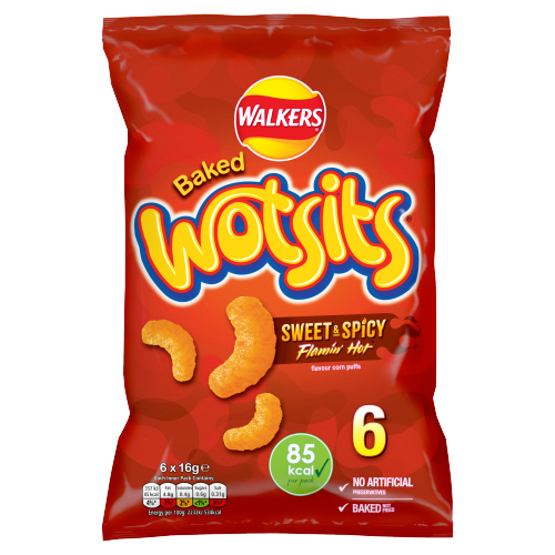 WALKERS WOTSITS SWEET & SPICY SNACKS CRISPS 6PK 16G