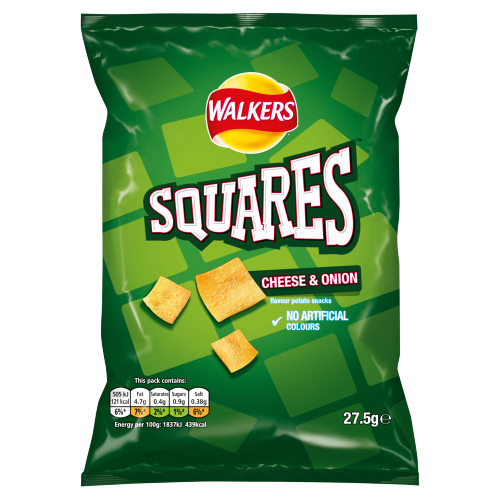 WALKERS SQUARES CHEESE & ONION SNACKS 27.5G