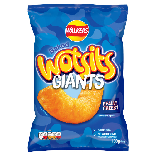 WALKERS WOTSITS GIANTS REALLY CHEESY SNACKS 130G