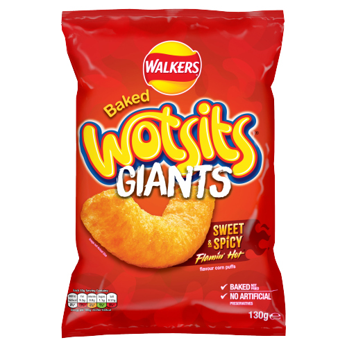 WALKERS WOTSITS GIANTS FLAMIN' HOT SNACKS 130G
