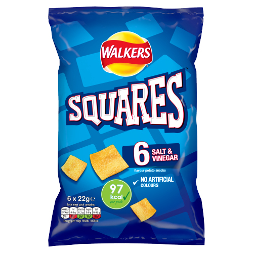 WALKERS SQUARES SALT & VINEGAR SNACKS 6PK 22G
