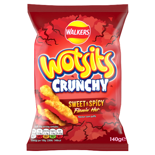WALKERS WOTSITS CRUNCHY FLAMIN' HOT SNACKS CRISPS 140G