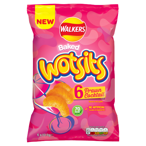 WALKERS WOTSITS SNACKS PRAWN COCKTAIL CRISPS 6PK 13.5G