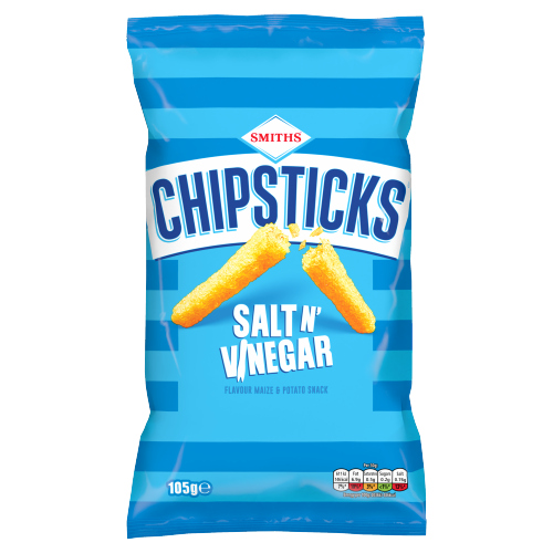 SMITH'S CHIPSTICKS SALT & VINEGAR SHARING SNACKS 105G