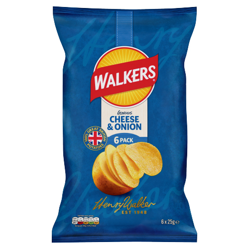 WALKERS CHEESE & ONION CRISPS 18X 6PK 25G