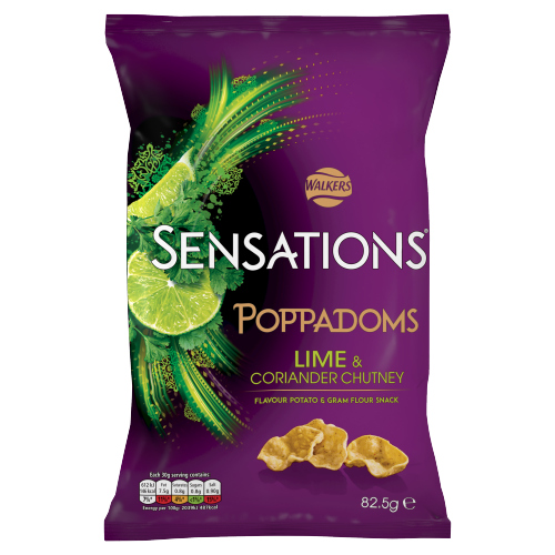 WALKERS SENSATIONS LIME & CORIANDER CHUTNEY SHARING POPPADOMS 82.5G
