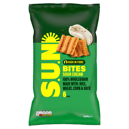 SUNBITES SOUR CREAM & CRACKED BLACK PEPPER SNACKS 6PK 25G