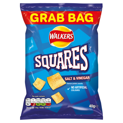 WALKERS SQUARES SALT & VINEGAR SNACKS 40G