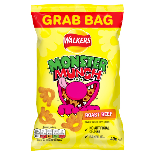 WALKERS MONSTER MUNCH ROAST BEEF CRISPS 40G