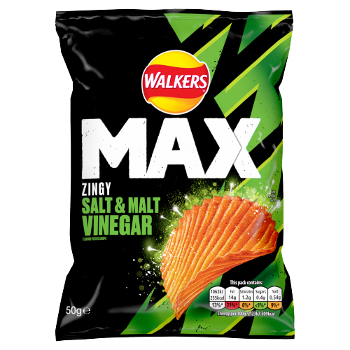 WALKERS MAX ZINGY SALT & MALT VINEGAR CRISPS 50G