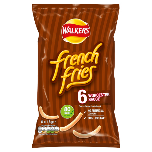 WALKERS FRENCH FRIES WORCESTER SAUCE SNACKS CRISPS 6PK 18G