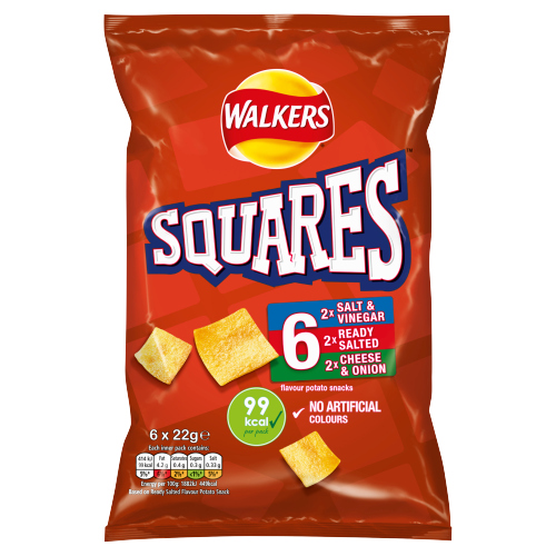 WALKERS SQUARES FLAVOUR POTATO SNACKS 6PK 22G