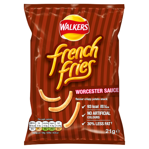 WALKERS FRENCH FRIES WORCESTER SAUCE SNACKS 21G