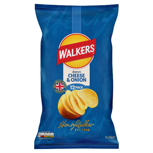 WALKERS CHEESE & ONION CRISPS 12PK 25G