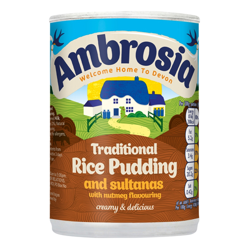 AMBROSIA READY TO SERVE TRADITIONAL RICE PUDDING WITH SULTANAS & NUTMEG CAN 400G