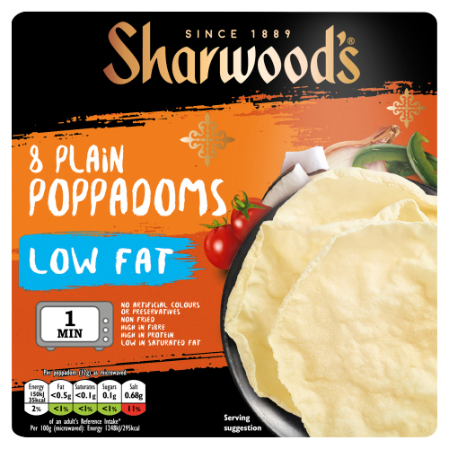 SHARWOOD'S LOW FAT PLAIN POPPADOM 8 PACK 94G