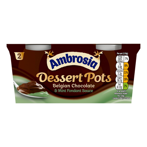 AMBROSIA DESSERT POTS BELGIAN CHOCOLATE & MINT FONDANT SAUCE 2X110G