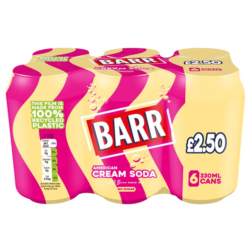 BARR AMERICAN CREAM SODA PMP £2.50 6PK 330ML