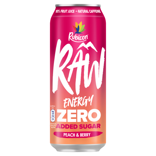 RUBICON RAW ENERGY ZERO SUGAR PEACH & BERRY 500ML