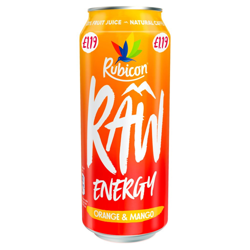 RUBICON RAW ENERGY ORANGE MANGO PMP £1.19 500ML