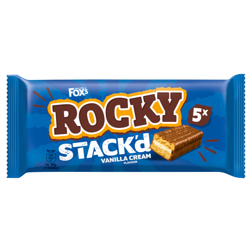 FOX'S BISCUITS ROCKY STACK'D VANILLA CREAM FLAVOUR BISCUIT BARS 5PK 125G