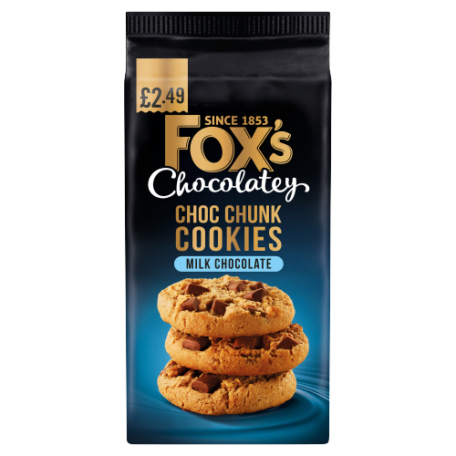 FOX'S CHOCOLATEY CHOC CHUNK COOKIES MILK CHOCOLATE PMP £2.49 180G