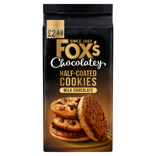 FOX'S CHOCOLATEY HALF-COATED MILK CHOCOLATE COOKIES PMP £2.49 175G
