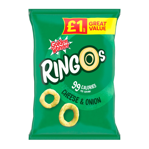GOLDEN WONDER RINGOS CHEESE & ONION PMP £1.00 40G