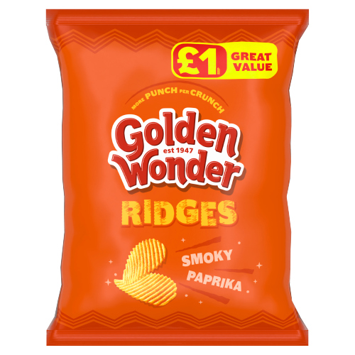 GOLDEN WONDER RIDGES SMOKY PAPRIKA PMP £1.00 57G
