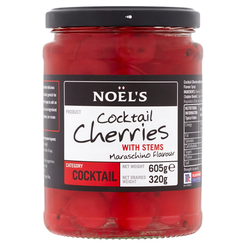 NOELS COCKTAIL CHERRIES WITH STEM MARACHINO FLAVOUR 605G