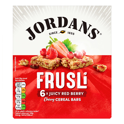 JORDANS FRUSLI JUICY RED BERRY CHEWY CEREAL BARS 6PK 180G