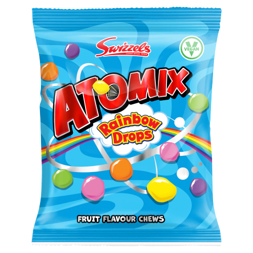 SWIZZELS ATOMIX RAINBOW DROPS FRUIT FLAVOUR CHEWS 110G