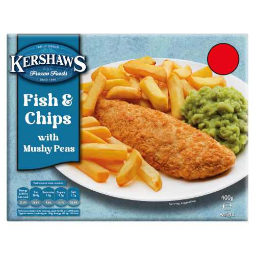 KERSHAWS CLASSIC FISH & CHIPS WITH MUSHY PEAS PMP £2.75 400G