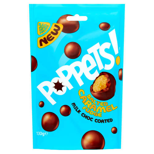 POPPETS SALTED CARAMEL FUDGE MILK CHOCOLATE COATED 130G