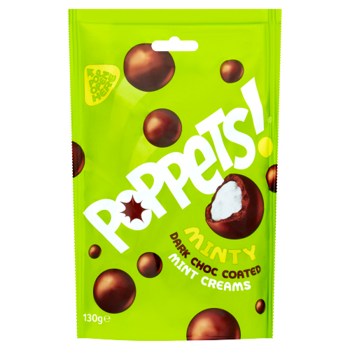 POPPETS MINTY DARK CHOCOLATE COATED MINT CREAMS 130G